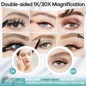 Dropshipping Shopify Miroir grossissant avec lumière 30X,3 modes de couleur avec luminosité réglable, Miroir de voyage compact pliable - Product Image 5