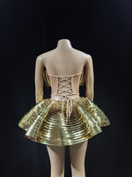 Femmes Sexy Diamants Satin Performance Outfit 2PCS Sparkly GoloSilver Top Naturel Jupe Ensembles pour Club Célébrations Scène