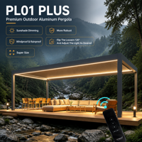 Pergola bioclimatique motorisée moderne avec finition thermolaquée, design résistant au vent et dimensions personnalisées pour maison d'été extérieure