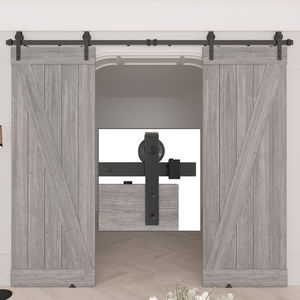 Modern 6.6FT kualitas tinggi pintu ganda kayu hitam Bypass pintu geser Kit perangkat keras pabrik disesuaikan diskon besar sekrup - Product Image 4