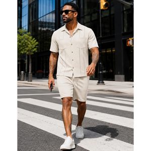 Conjunto de 2 Piezas para Hombre FOXA, Ropa de Playa de Verano de Algodón, Camisas y Pantalones Cortos Casuales para Vacaciones, Tejido Transpirable - Product Image 3
