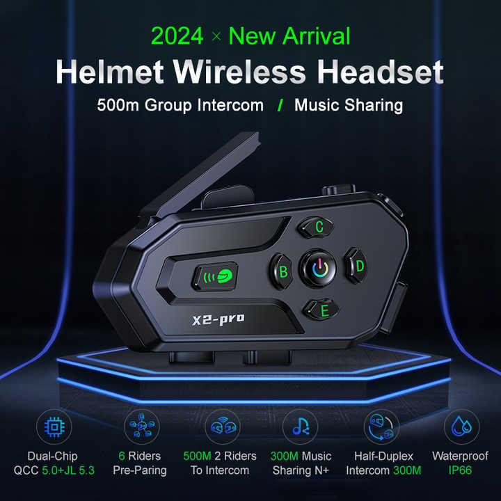 X2 PRO China Manufacturer New in Intercom Helmet Headset With Dual-core Chipset Audio Mixing bluetooth Motorcycle Earphone