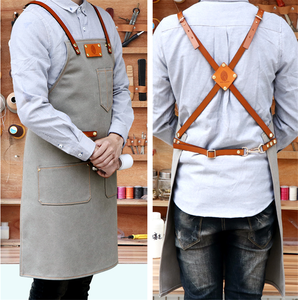 Delantal de algodón con pechera de tela vaquera, delantal de piel profesional de Chef <span class=keywords><strong>Barista</strong></span>'s Workshop BBQ negro - Product Image 5