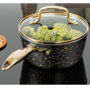 Juego de ollas modernas de cerámica antiadherente de 4 piezas con asas de acero inoxidable y tapas de vidrio para cocinas de gas e inducción - Product Image 6
