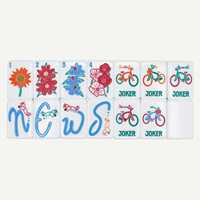 Jeu de tuiles de mahjong américain Preppy Garden Bicycle, 160 pièces, en acrylique blanc bicolore avec bordure turquoise, motifs fleurs, vélos et dessins animés, cadeau unique