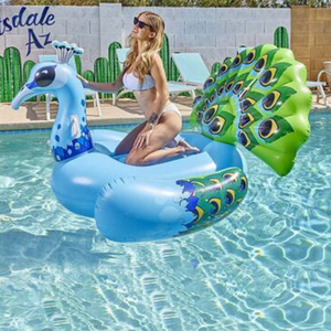 Flotteur gonflable de piscine de paon géant à cheval sur le décor de fête de piscine de radeau - Product Image 2