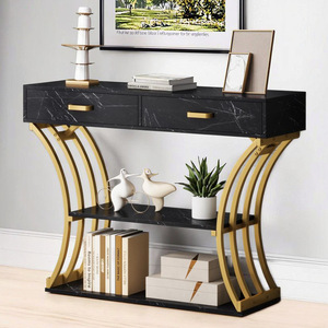 Modern design white marble and <b>gold</b> narrow <b>console</b> <b>table</b>; luxurious <b>gold</b> sofa <b>table</b> with topped wood and metal. - Product Image 4