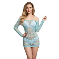 Ensemble de lingerie sexy pour femmes SKLV ODM, bleu, écologique, tissu en maille de nylon léger et fin, body, robe moulante sensuelle