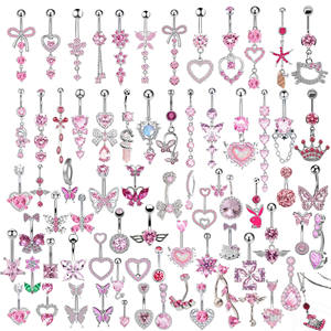 100 Tipos de Anillos de Ombligo de CZ Rosa en Acero Inoxidable Estilo Hot Girl Brillante Piercing Joyería para el Ombligo con Personalidad Venta al por Mayor - Product Image 1