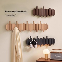Porte-manteau mural en hêtre en forme de touches de piano, trois rangées supplémentaires, design moderne et épuré, sans perçage, pour chambre, entrée, porte d'entrée