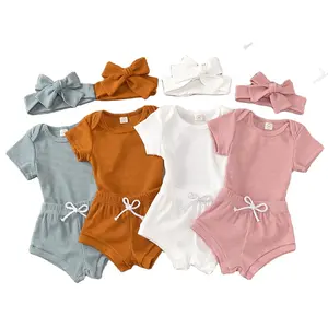 2021 roupas infantis de verão, roupas bonitas para bebês meninas, macacão de manga curta + calça + tira de cabelo, conjunto de roupas de bebê recém-nascido da princesa 3 pçs