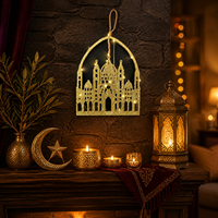 Décoration murale de mosquée en MDF découpé au laser, avec paillettes dorées, lumières LED, dôme islamique, minarets, petite taille, durable, pour la maison, décoration de l'Aïd