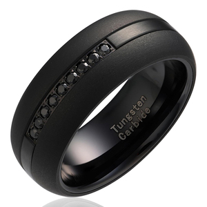 Bán Buôn Tùy Chỉnh Màu Đen Tungsten Nhẫn Lời Hứ<span class=keywords><strong>a</strong></span> Đám Cưới Dome Ban Nhạc Màu Đen <span class=keywords><strong>CZ</strong></span> Cubic Zirconia Moissanite Inlay Cho Cặp Vợ Chồng Quà Tặng - Product Image 1