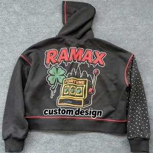 Sudadera con capucha y cremallera con logo personalizado y estampado de pedrería, 100% algodón, de alto gramaje, estilo streetwear, corte oversize y holgado, con estampado DTG. - Product Image 1