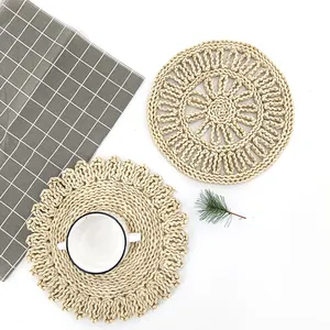 Eco Friendly Natural Round Water Hyacinth Placemat Braided Straw Placemats Customized Table Mat