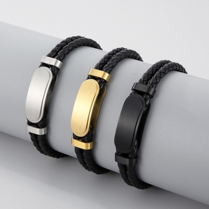 2024 High Quality Custom Stainless Steel Engraving Logo Leather Bracelet for <b>Men</b> Women - Product Image 2