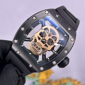 Reloj Mecánico Automático de Lujo con Esqueleto Visible, Caja de Fibra de Carbono Negra en Forma de Tonneau, Correa de Silicona, Venta al por Mayor - Product Image 2