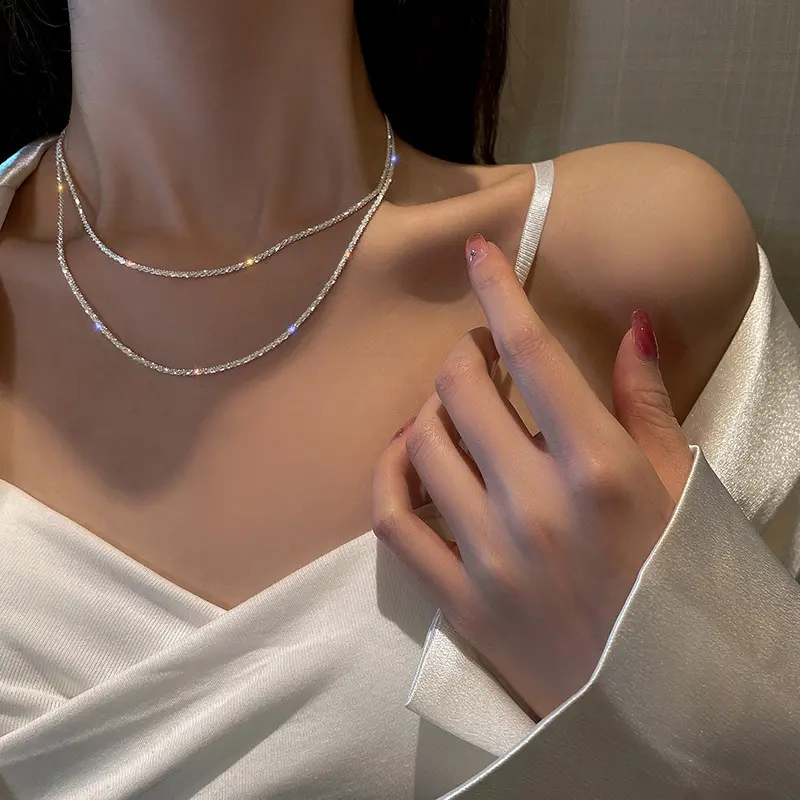 2022 Popular Silver Colour Sparkling Clavicle Chain Choker Necklace Collar For Women Fine Jewelry Wedding Party Birthday Gift