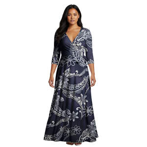 Vestido Polinésio Tapa Design Havai Plus Size com Bolsos Estampa Samoa Elegante Personalizado Vestidos Longos para Mulheres - Product Image 4