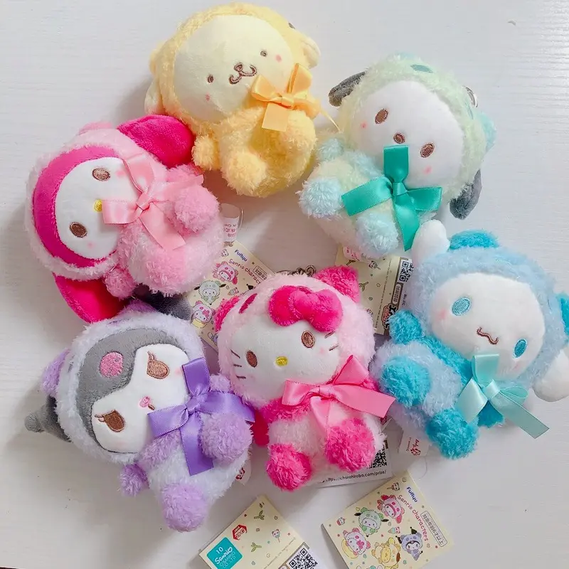 Factory Sale kawaii Sanrio 10-15cm Kuromi My Melody Cat Pc Dog plush Keychain Anime Plush Figure Pendant Cute Animals Toys