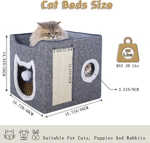 Customizable Modern Solid Eco-Friendly Cat <b>Bed</b> Double Layer Warm Semi-Closed Detachable Washable Foldable Pet Tunnel Cave Square - Product Image 2