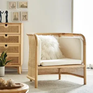 New Design Airmchair Sofa with Natural and Black Rattan Cane Wooden Frame for Living Room, Wedding, and Event