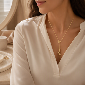 Collana Personalizzata con Nome a Goccia, Scritta a Mano, <span class=keywords><strong>Cuore</strong></span> Cavo con Charm Battito Cardiaco, Gioielli in Acciaio Inossidabile - Product Image 1