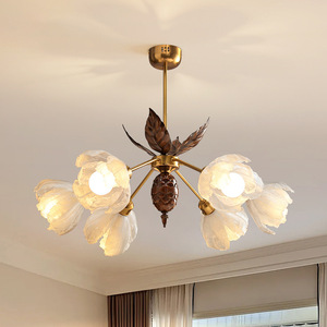 Lámpara de Araña Floral, Estilo Retro Americano, Wabi-sabi, Estética Japonesa, LED Dorada, Vintage Francés, para Comedor y Sala de Estar - Product Image 6