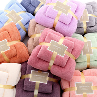 Échantillons gratuits Ensemble de 3 draps de bain en molleton corail bon marché Serviette en microfibre à séchage rapide pour coffret cadeau salle de bain