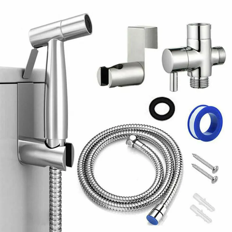 Bathroom Stainless Steel ABS Handheld Diaper Spray Shattaf Brass T-Adapter Switch Shut-Off Valve Toilet Bidet Sprayer Nozzle