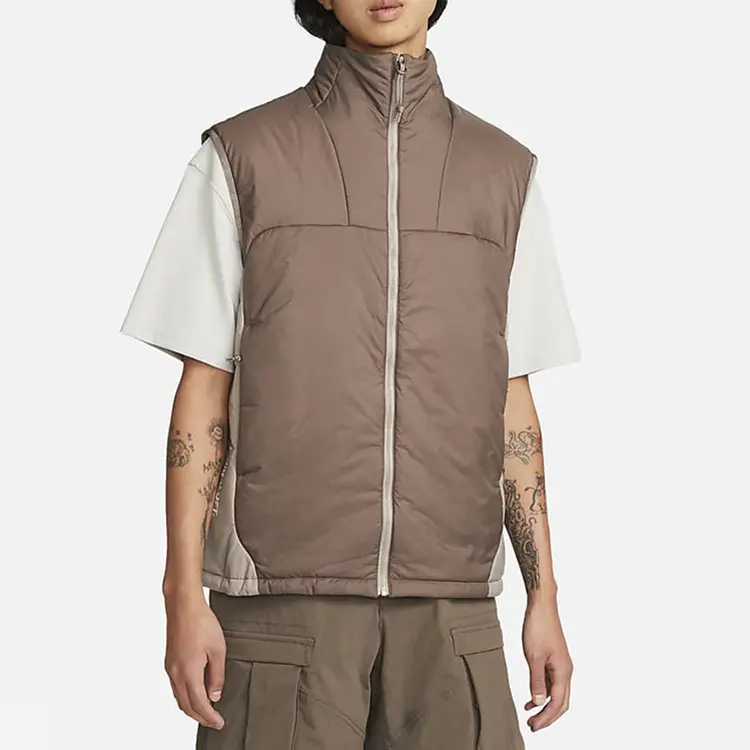 Winter Outdoor Thermal Patchwork Men Gilet Custom Digital Printing Brown Sleeveless Down Jacket Vest For Men