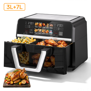 Friteuse à air double panier 3L+7L, écran tactile numérique, antiadhésive, sans huile, avec affichage LCD, appareil de comptoir pour la maison et l'hôtel - Product Image 1