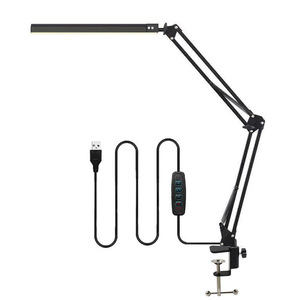 <b>LED</b> Long Arm Desk Lamp With Touch Control Dimmable 3 Color Reading Studying <b>Working</b> <b>Light</b> White Metal Clip USB Powered - Product Image 4