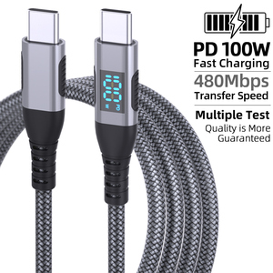 Cabo Usb Tipo c 100W PD Nylon Braided Usb c Ladekabel LED <strong>Display</strong> Data <strong>Cable</strong> Phone Accessories Charging <strong>Cable</strong> Wholesale - Product Image 2