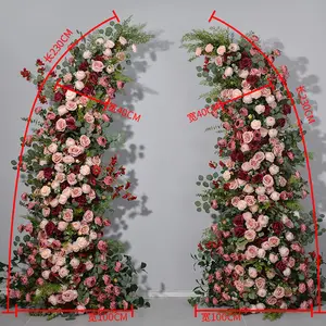 Bunga buatan latar belakang pernikahan 2024 dengan bingkai bunga lengkungan pernikahan putih