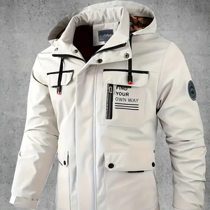 Dropshipping 100% Chaqueta Softshell de poliéster con capucha-Chaqueta de manga larga informal ligera para exteriores para hombres-Múltiples bolsillos - Product Image 1