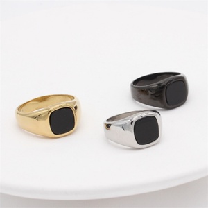 Anillo de Joyería Minimalista de Acero Inoxidable con Gema Negra Geométrica - Product Image 5