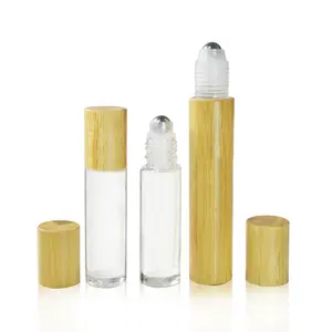 2020新产品10毫升透明油玻璃卷瓶与竹木顶部滚球盖