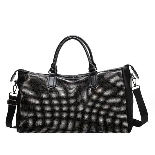 Sac de fitness de luxe Weekender OverNight Duffel Bag Bling Diamonds Rivets Sac de voyage pour dames