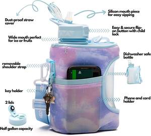 <span class=keywords><strong>2.2</strong></span> litre (74 ons) su şişesi kaplı saman ve Chug kapak BPA ücretsiz kullanımlık spor sürahi kolu ile - Product Image 1