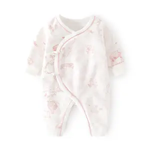 Macacão de algodão para bebês recém-nascidos, pijama fofo de manga comprida para meninas e bebês, roupas casuais com estampa infantil primavera