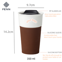 Tasses à eau de voyage réutilisables FENN, pratiques et sans poignée, avec logo personnalisé, en céramique, avec couvercle et manchon en silicone