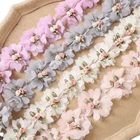 Dentelle florale en mousseline 3D écologique de 5 cm, faite à la main, pour vêtements, accessoires de mode, chaussures et chapeaux
