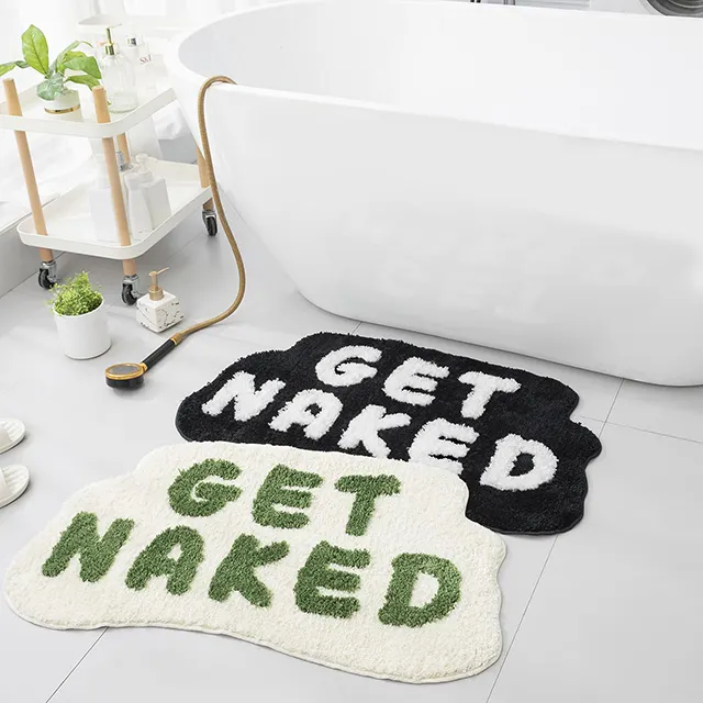OEM Design Get Naked Bathroom Rugs Funny Cute Shower Foot Mat Shaggy Get Naked Tufted Bath Mat