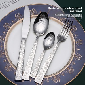 Juego de cubiertos de acero inoxidable con mango cuadrado y acabado espejo, diseño de tótem estampado, estilo chino nuevo, cuchillo y tenedor para carne occidental - Product Image 2