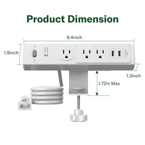 3 cửa hàng bàn kẹp Power Strip với <span class=keywords><strong>USB</strong></span> sạc (2 <span class=keywords><strong>USB</strong></span>-A) pd30w pd20w 90/245j 5V/2.4A 14/3 AWG - Product Image 4