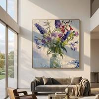 Peinture à l'huile florale moderne 100% peinte à la main, élégante, sur toile, texture épaisse, pour décoration murale de salon et chambre