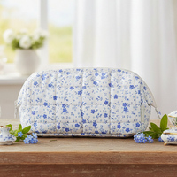 Sac de maquillage matelassé carré en nylon imprimé floral personnalisé Royal Fair, sac de beauté moelleux pour cosmétiques et soins de la peau, pour femmes