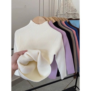 Tongxingyuan Girls Sweater Half High Neck Solid Color Cotton Knitwear Autumn Winter <b>Base</b> <b>Layer</b> Top - Product Image 4