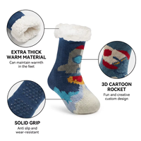 Chaussettes d'hiver doublées en sherpa avec logo personnalisé, motif fusée spatiale, pour enfants, épaisses, antidérapantes, vente en gros